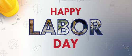 Happy Labor Day with project images behind the word Labor
