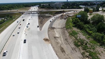 I-75 at Crooks Road Corporate Drive facing north.  New roadway with off ramp under construction.